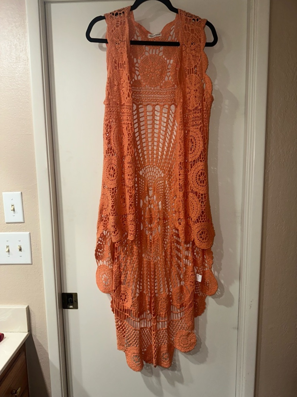 Light Peach color Boho Crochet High-low Vest